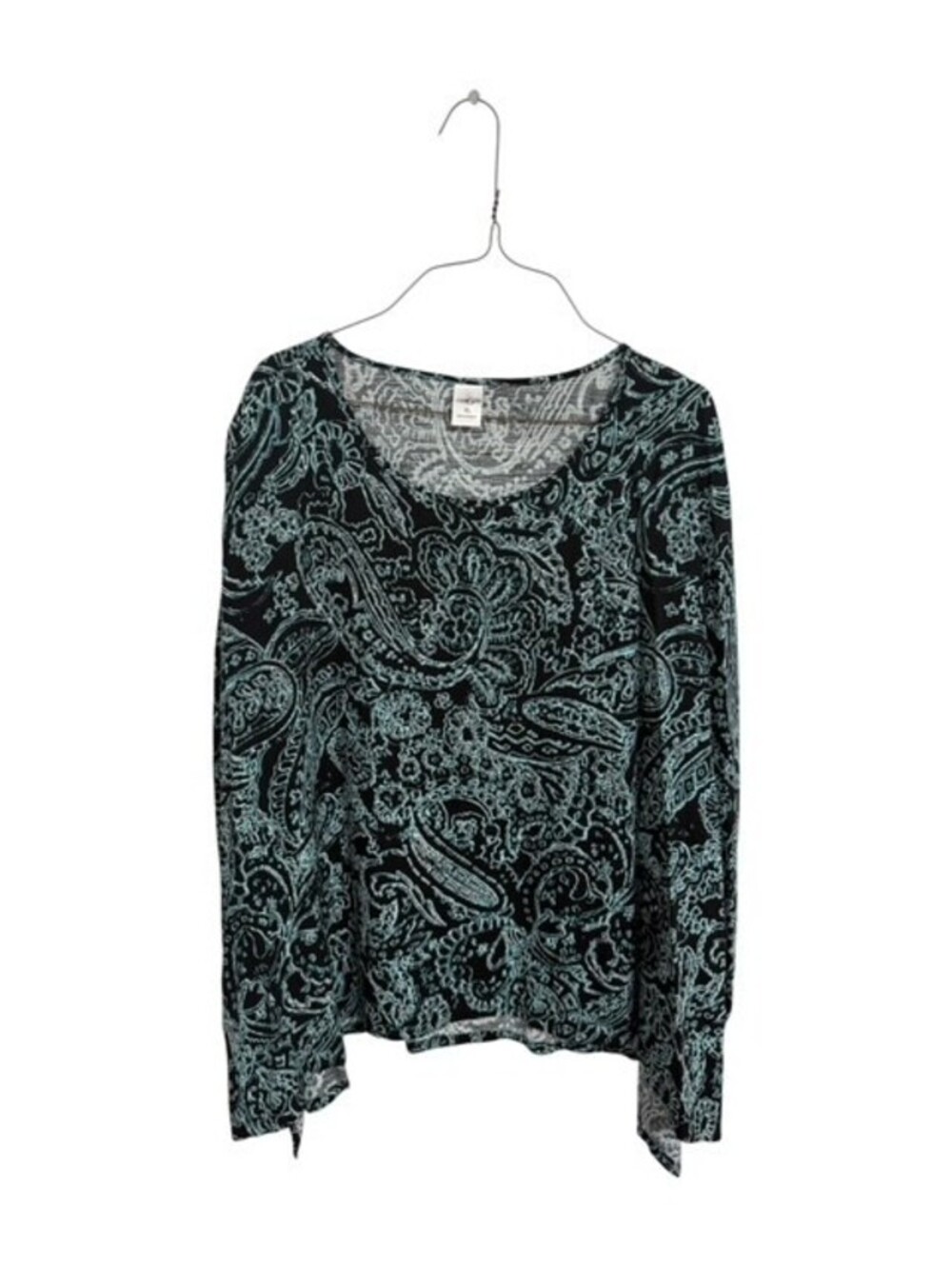 East 5th XL Black & Blue Paisley Long Sleeve Shirt Boho Academia Indie Goth Y2K